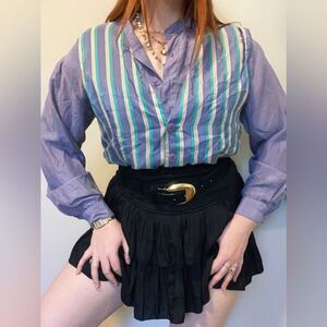 Silk Pastel Quiet Luxury Vintage 80s Stripe Long Sleeve Button UP Blouse Top